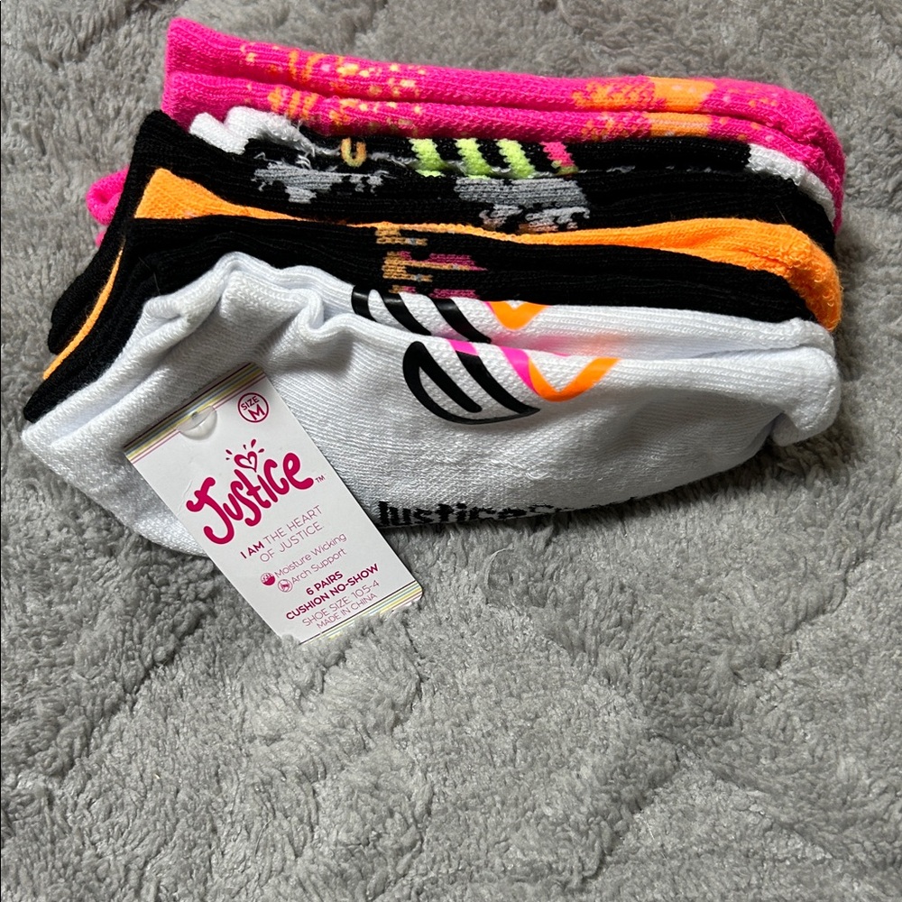 Justice Girls Vibrant Sock Set - Pink, Black,  White, Orange